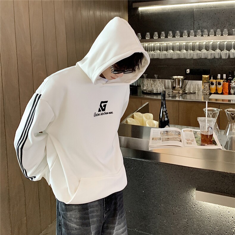 1港风连帽刺绣LOGO袖子三杠织带大码M-5XL卫衣男WY77737P58控78，男装卫衣，星座226-2