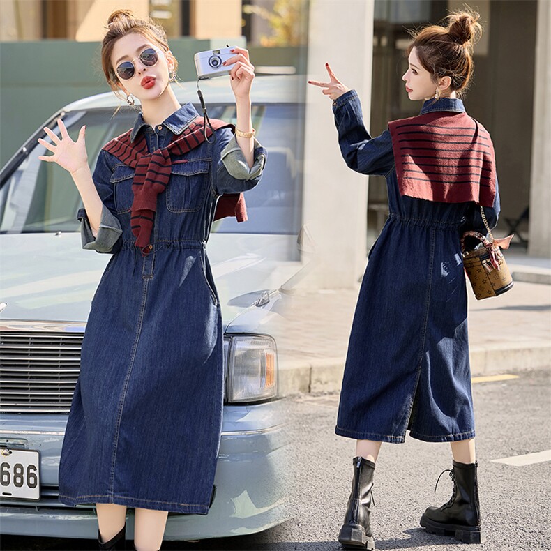 春季超好看披肩牛仔连衣裙长袖女款2025年新款时髦潮流高级感裙子，女装连衣裙，E百度