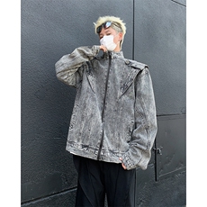 复古重磅立领牛仔外套男水洗做旧风格设计感情侣上衣JK86366-P75，男装工装外套，星座1008