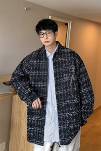 1港风小香风长袖衬衫男大码中性风情侣潮衬衫男CCS8019P45控68图片