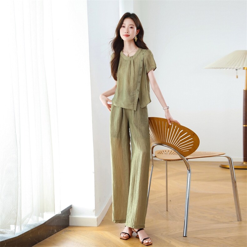 超火夏装一整套套装女2025夏季新款气质爆款短袖上衣阔腿裤两件套,女装套装/套裙,梦依杭