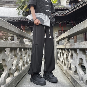 新中式风格宽松长裤风冰丝垂感夏季潮文化束脚裤 K050-特批30图片
