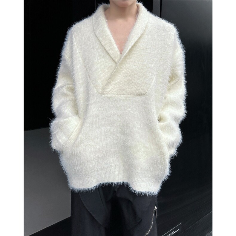 秋季轻熟风大V领垂感针织毛衣男韩版慵懒宽松线衣痞帅外套MY9550,男装针织衫/毛衣,星座506