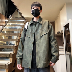 男士皮夹克薄款春季机车皮衣翻领潮外套按扣宽松A266-PY009-P100图片