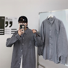 港风休闲宽松衬衣外穿条纹百搭长袖衬衫男CS23/，男装衬衫，电商D202