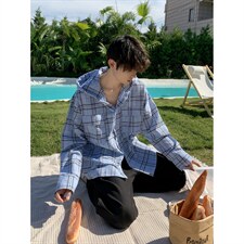 春秋宽松休闲连帽格子衬衫男士潮流工装薄外套上衣男CS543，男装衬衫，星座208-5