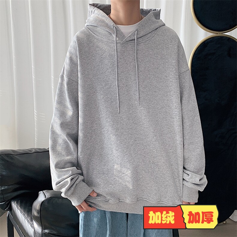 WY2102-P40 加绒-P45 纯棉连帽卫衣男大码运动帽衫宽松薄外套男图片