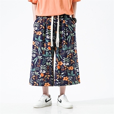 2025新中式碎花风民族风沙滩裤七分裤A057-K367-P40，男装牛仔裤，电商A057B