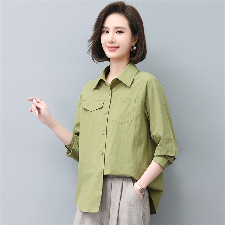 纯棉长袖衬衫女2024年春秋新款大码休闲中年妈妈洋气减龄时尚衬衣,女装大码女装,曼沙奕珂