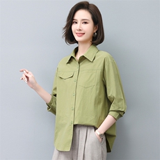 纯棉长袖衬衫女2024年春秋新款大码休闲中年妈妈洋气减龄时尚衬衣，女装大码女装，曼沙奕珂