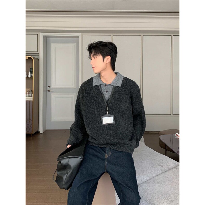 1303B-MY834-P58秋冬季假两件针织衫男韩版高级感痞帅毛衣网图,男装针织衫/毛衣,星座1303B
