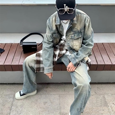黄泥色牛仔外套男2024年秋季美式复古水洗夹克JK105-P70，男装夹克，星座1109-3