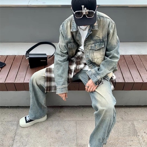 黄泥色牛仔外套男2024年秋季美式复古水洗夹克JK105-P70图片
