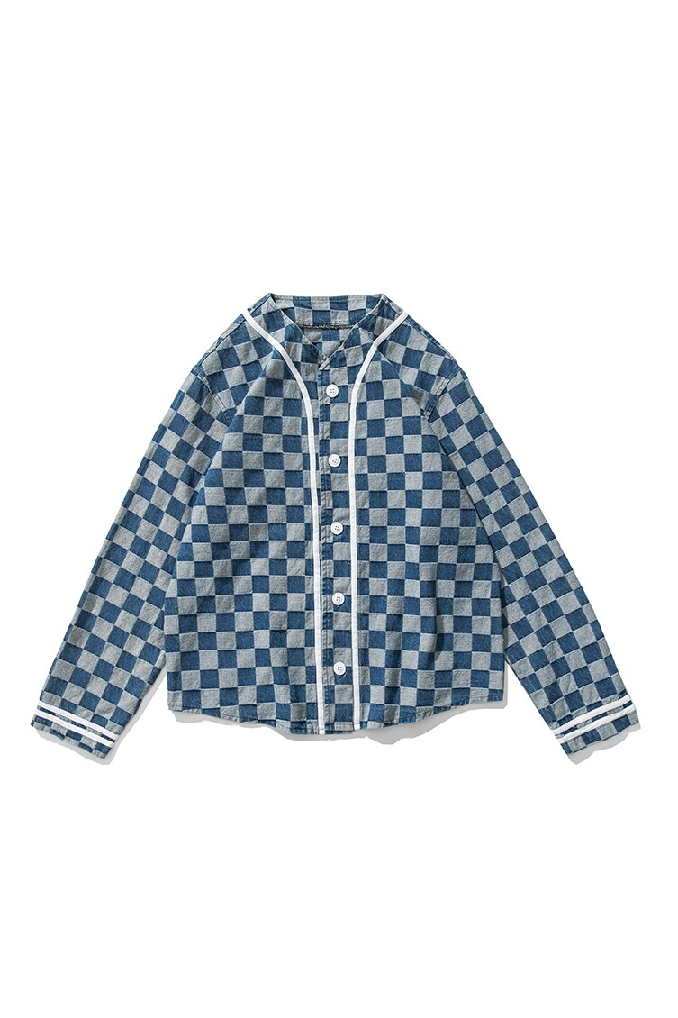 秋装港风大码美式夹克棒球服宽松格子牛仔衣外套情侣潮F17/P65,男装工装外套,钱塘713