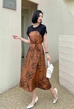 现货，人丝撞色连衣裙，女装连衣裙，迪蔓君翔