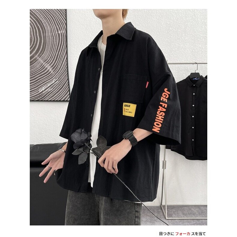 日系条纹短袖衬衫男夏季cityboy休闲百搭翻领衬衣潮牌薄款外套潮,男装衬衫,星座506A