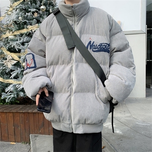美式高街复古灯芯绒冬季刺绣立领棉服男女潮牌宽松面包服情侣外套图片