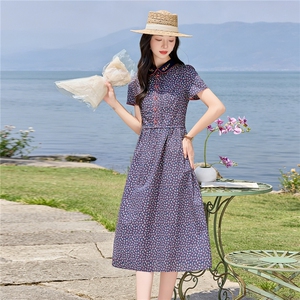 田园风碎花刺绣连衣裙女春夏收腰显瘦中长裙（细节图颜色为准）图片
