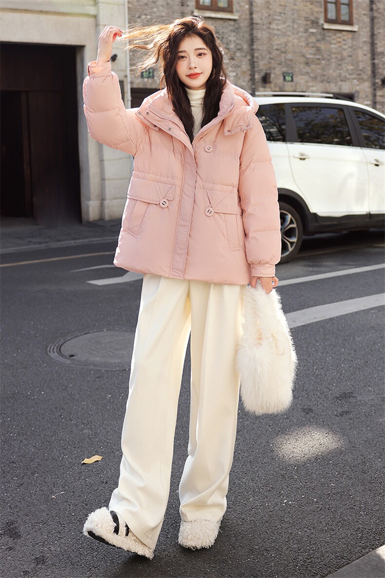 2023冬装新款时尚潮流淑女简约气质优雅连帽羽绒服,女装羽绒服,韩蜜菓