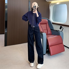休闲时尚洋气蓝色卫衣牛仔阔腿裤套装，女装套装/套裙，江南