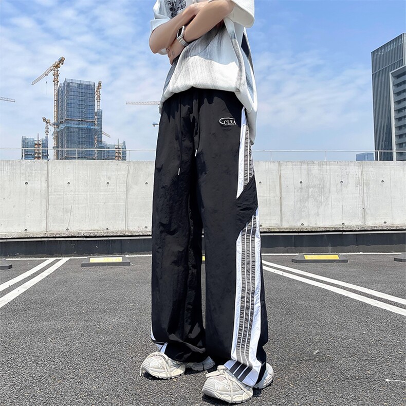 美式条纹速干伞兵裤男夏季薄款宽松休闲阔腿运动裤图片