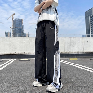 美式条纹速干伞兵裤男夏季薄款宽松休闲阔腿运动裤图片