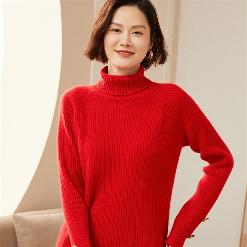 欧货坑条堆堆领山羊绒衫女秋冬新款长袖套头毛衣针织百搭打底衫,女装羊绒衫,澳冬特羊绒