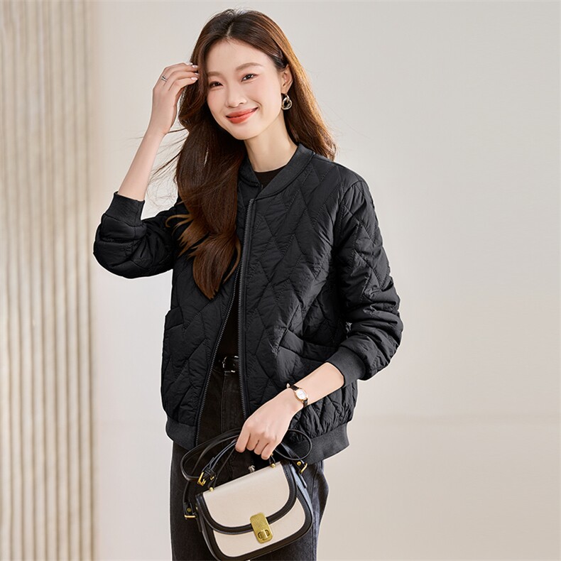 菱格夹棉棒球服外套女2024秋冬新款小个子休闲百搭时尚短款小棉衣,女装棉衣/棉服,文熹诺
