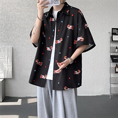 8XL-M腊肠狗花衬衫男短袖夏季冰丝薄款花衬衣寸衫外套DC28003P38，男装T恤，电商B312