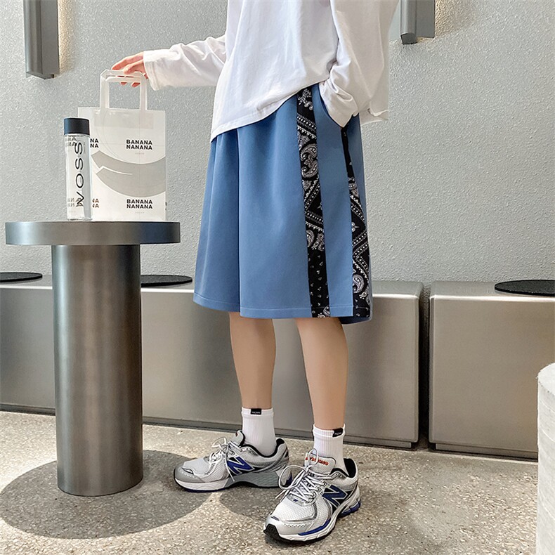 主推~港风夏季宽松休闲腰果花拼接男士运动五分短裤A125-6613-P30图片