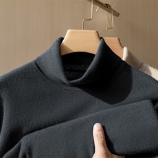 秋冬季新款舒适时尚百搭男士12针平面高翻羊绒衫男装，男装羊绒套衫，麦纱纱羊绒