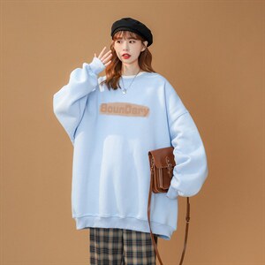 中性风 秋季简约字母印花圆领套头慵懒风大码卫衣W1007P30控48---图片