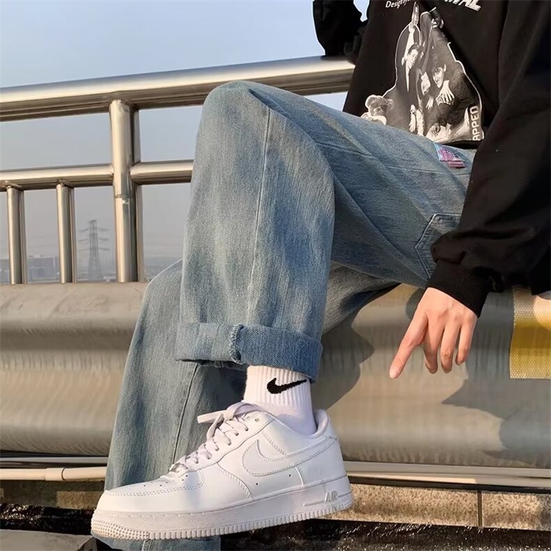 系带扎染贴标直筒裤美式hiphop裤子ins潮牌炸街牛仔裤RK712-P37,男装牛仔裤,星座412-3