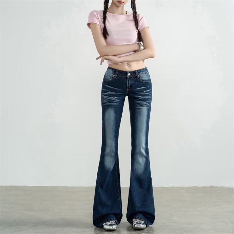 美式复古低腰微喇牛仔裤女2025新款辣妹修身显瘦百搭弹力喇叭裤子,男装牛仔裤,星座1210-1