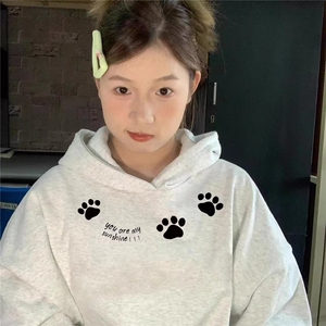 C0240-P55 秋冬印花卫衣女 趣味猫爪连帽宽松上衣 可搭情侣图片