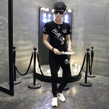 新款夏季长裤套装原创短袖套装男t恤学生运动潮流两件套T765-P60，男装套装，星座1206（原A206）