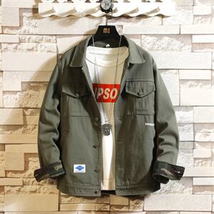 2021秋季新日系砖墙大码男翻领潮流复古牛仔夹克外套J962-P75图片