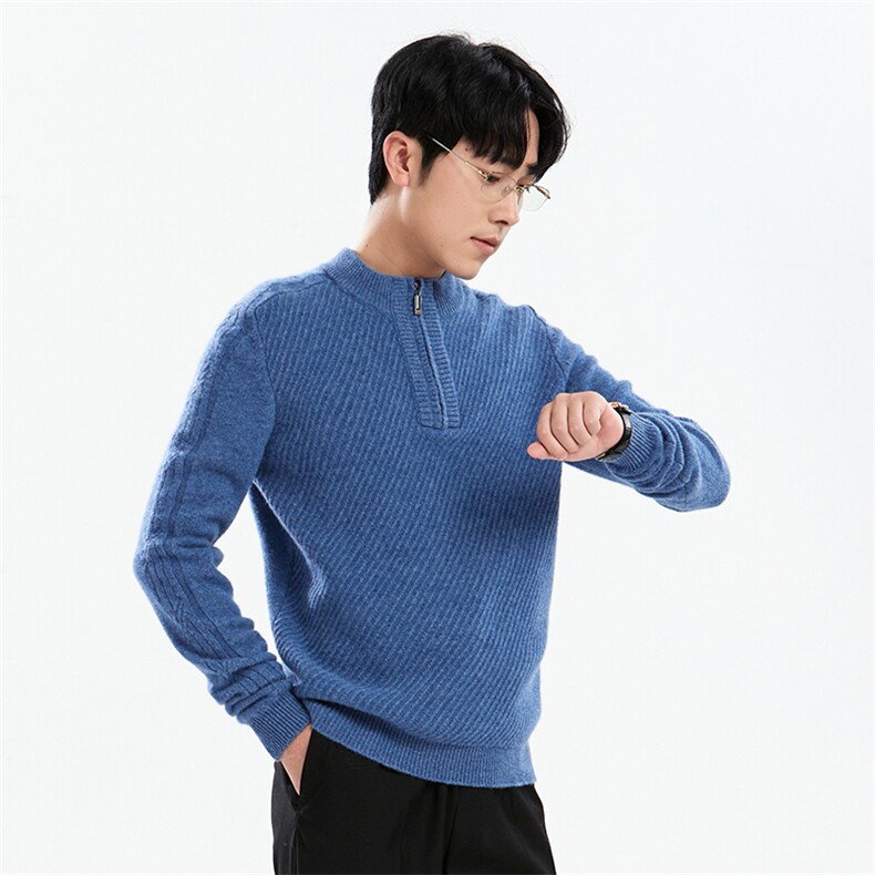 时尚男士羊毛半开拉链领毛衣舒适保暖经典百搭男装，男装羊毛衫，牧绒家园