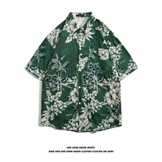 日系五分袖春夏季新款衬衫潮流慵懒男方领宽松型衬衫C3108P26，男装衬衫，星座1116-2