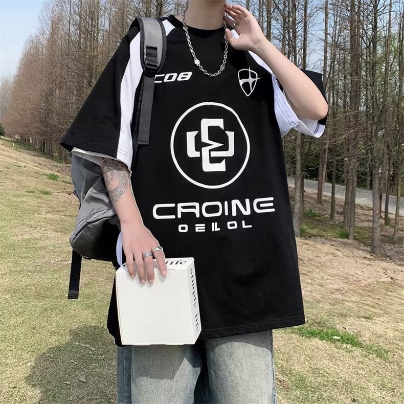 拉链款圆领宽松型甜酷潮流女新款气质纯色T恤五分袖简约慵懒夏季图片