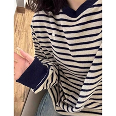 条纹毛衣圆领针织衫无帽卫衣女秋冬新款宽松慵懒上衣MF1269，男装针织衫/毛衣，星座1116A（原606A-3）