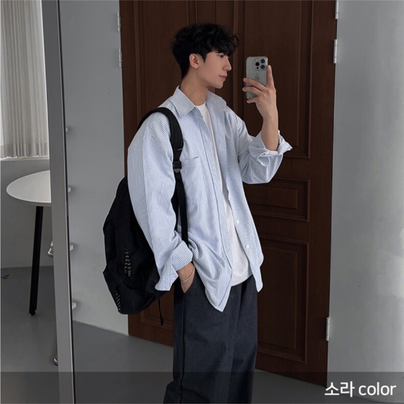 衬衫男韩版休闲小众条纹衬衣春秋季时尚百搭长袖外套XZ710-812P50,男装衬衫,星座710