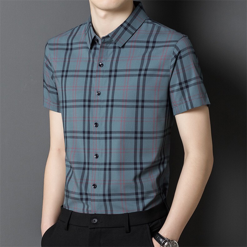 APc22221304钱塘2020-3夏季格子时尚休闲短袖精品衬衫P80,男装衬衫,钱塘207-3