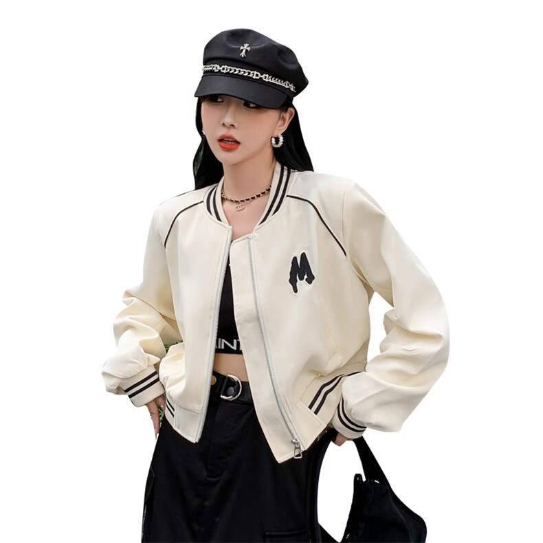 2024新款韩版棒球服夹克短外套女春秋季百搭小个子休闲白色上衣潮,女装短外套,MQ