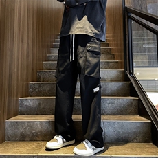 美式工装休闲裤hiphop炸街裤子ins高街潮抽绳直筒阔腿裤YK63-P40，男装休闲裤，星座1008