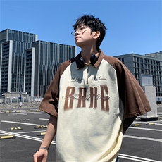 港风重磅全棉撞色插肩袖polo衫短袖男T恤XP2236-P45控78，男装T恤，电商B370