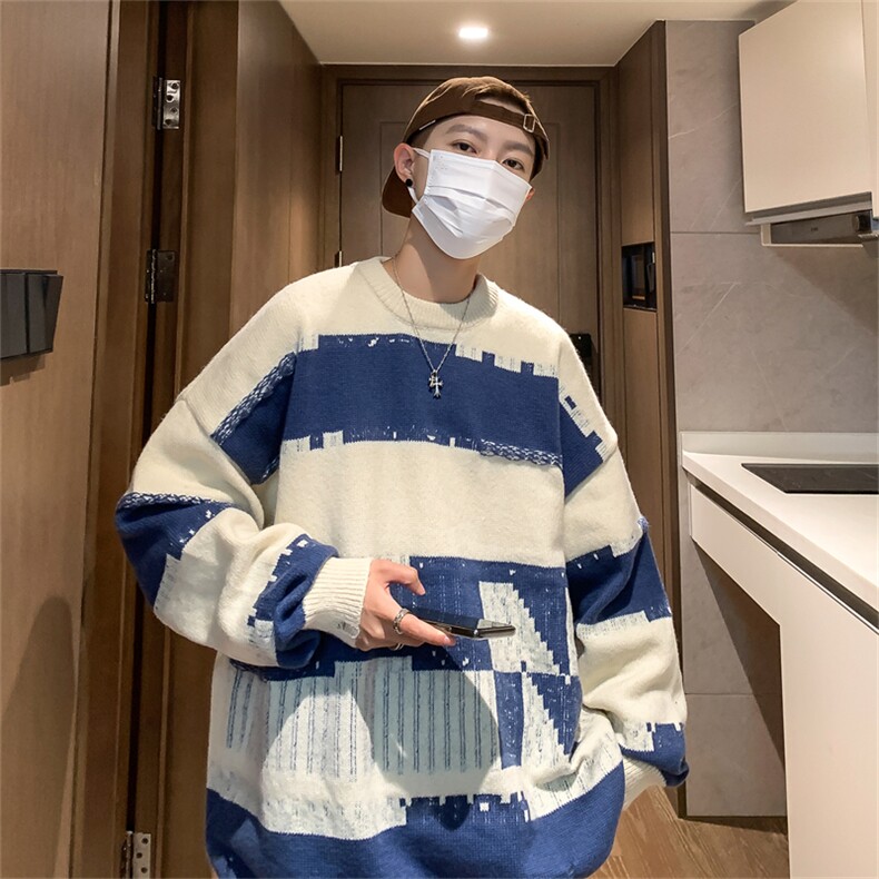 M6136/P65秋冬港风新款针织衫男学生毛衣男外套宽松大码毛线衣男,男装针织衫/毛衣,电商A141