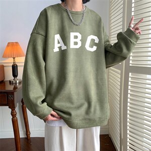 ！22秋季新款宽松大码港风ABC麂皮绒圆领卫衣JW1953-p50控68图片
