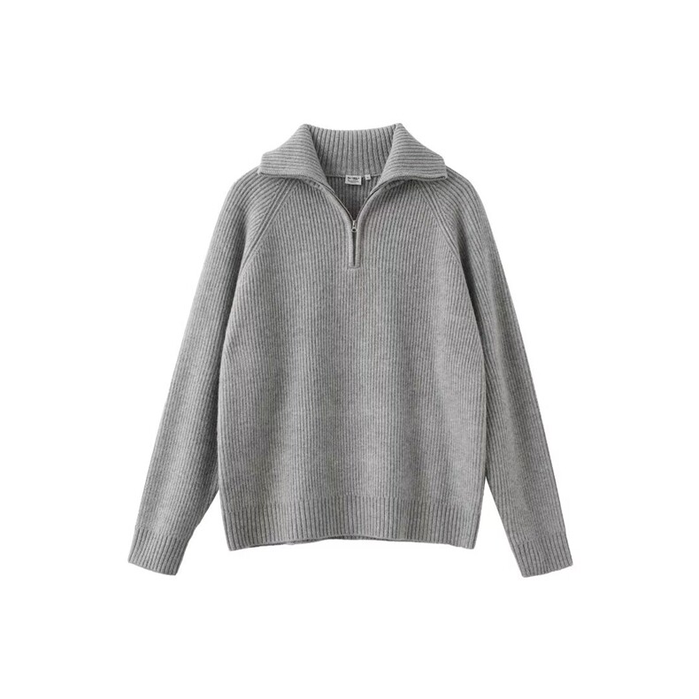 G85-P73慵懒感重磅深灰色高龄翻领半拉链简约针织衫,男装针织衫/毛衣,电商B323A