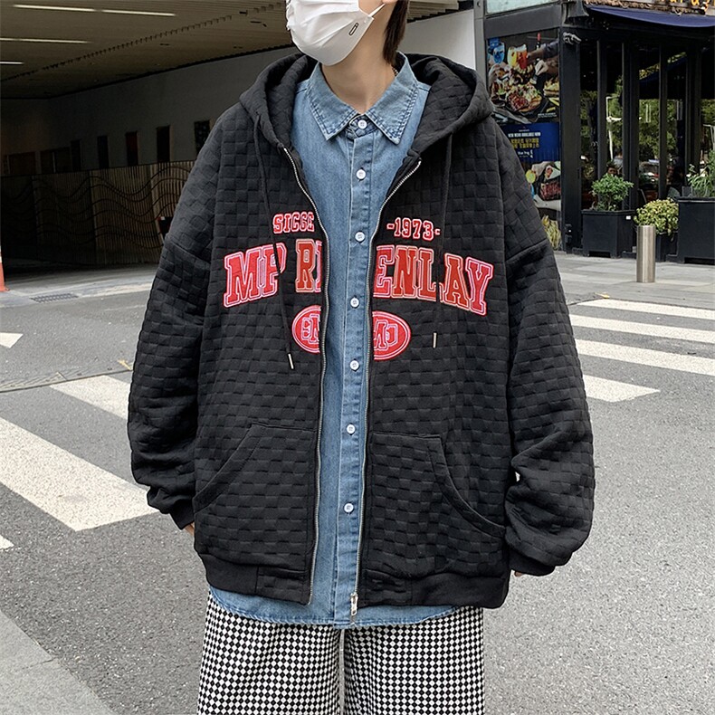 男春季新款华夫格刺绣连帽开衫卫衣WT22P40,男装卫衣,星座1116-2